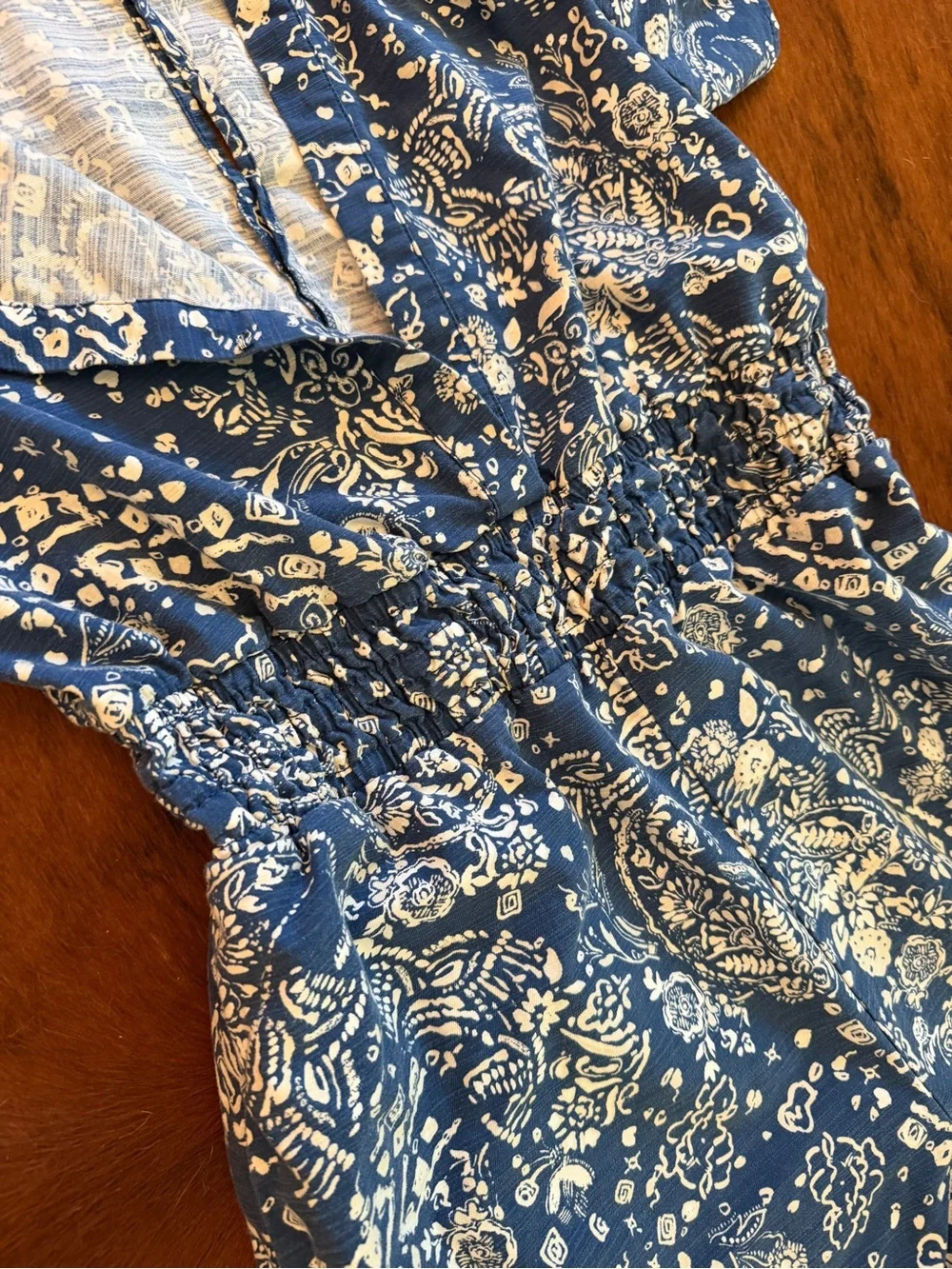 Anthropologie Blue Paisley Short-Sleeve Wide-Leg Jumpsuit - Picture 2 of 4